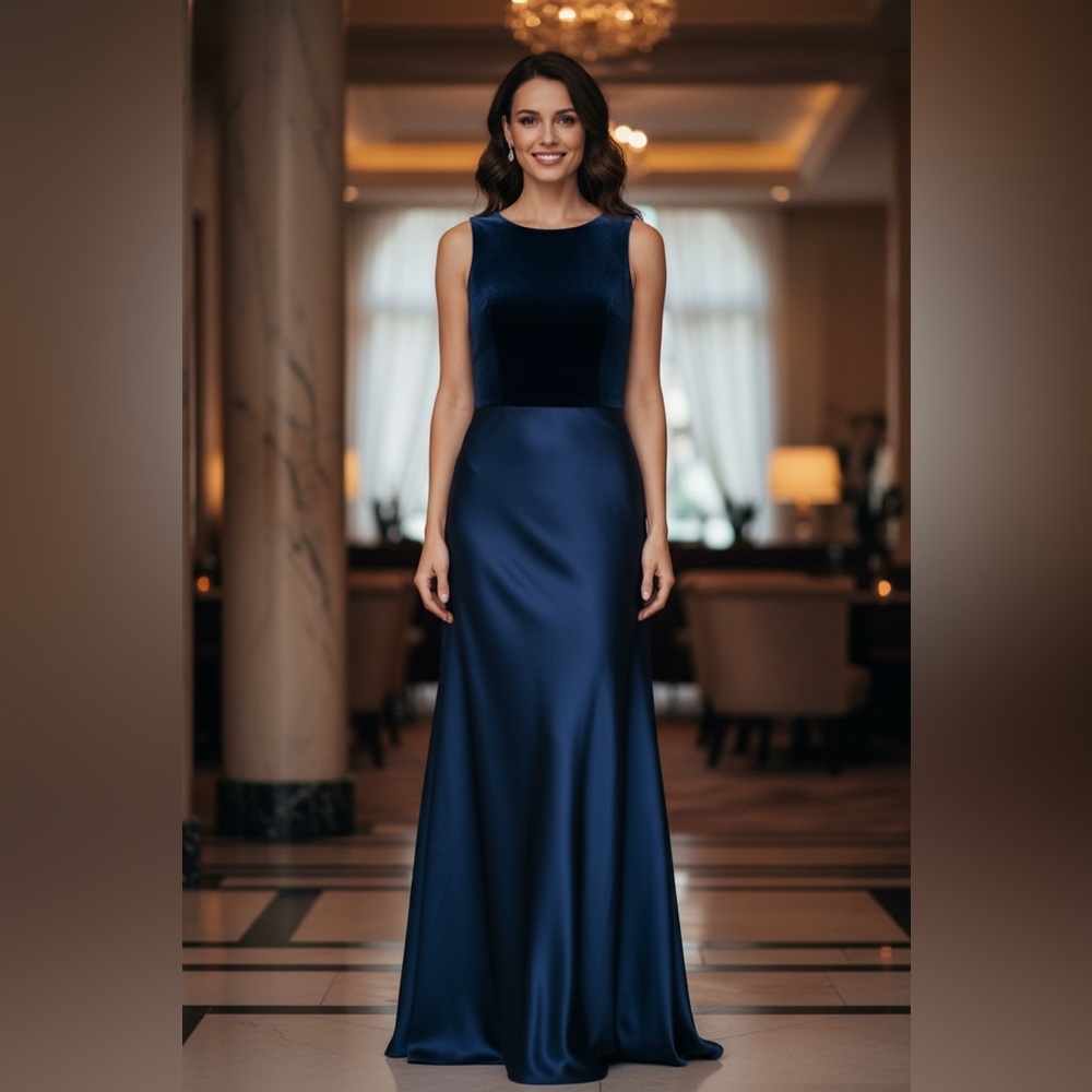 ABS Allen Schwartz Dark navy Sleeveless Bateau Maxi Gown